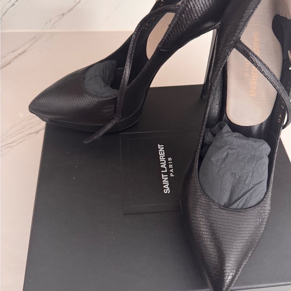 Saint Laurent Black Textured Heels - Picture 7 of 11